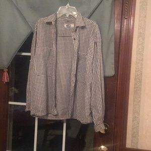 Plaid black and white button down shirt